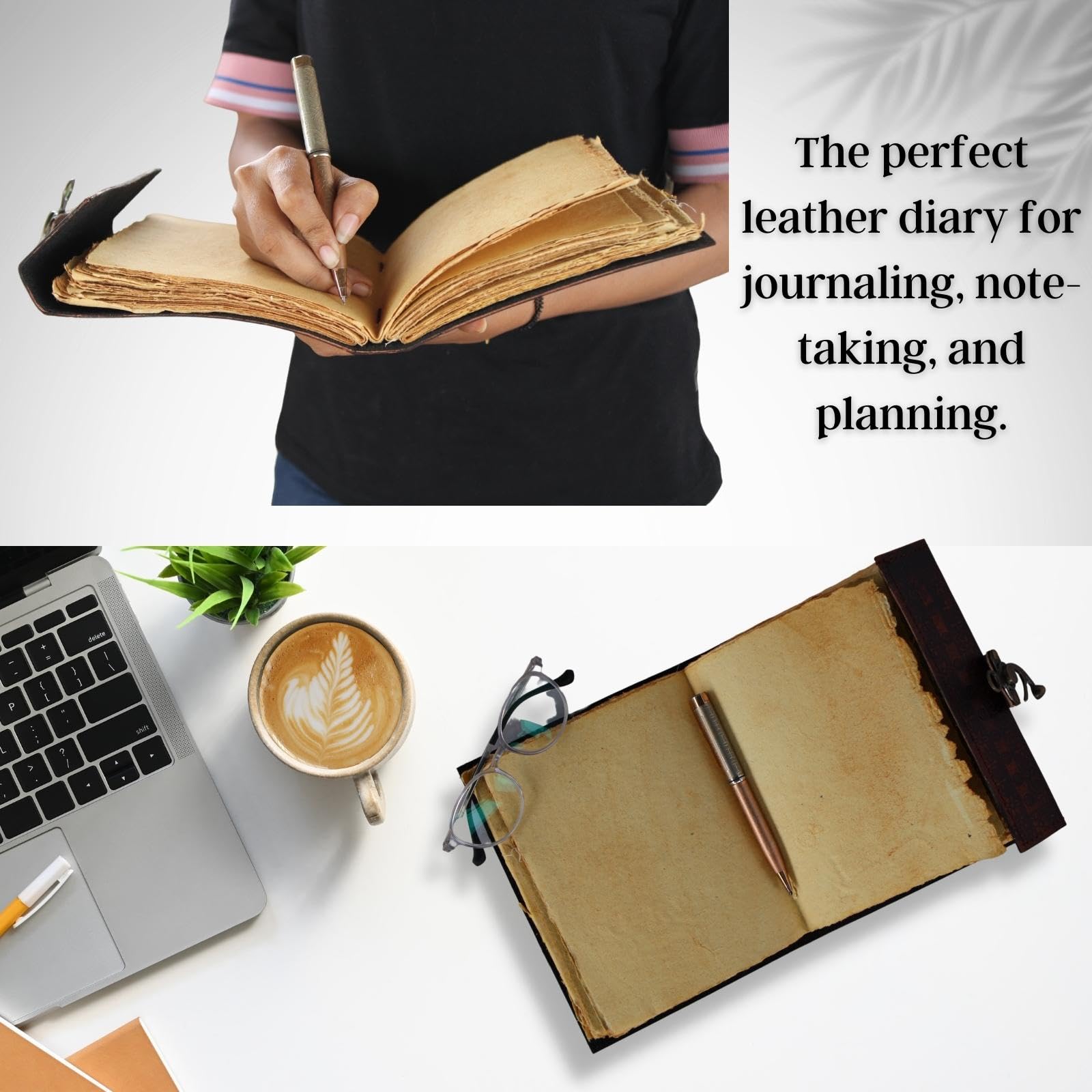 Genuine Leather Bound Journal Stone Studded Diary Brown Vintage Paper Notebook